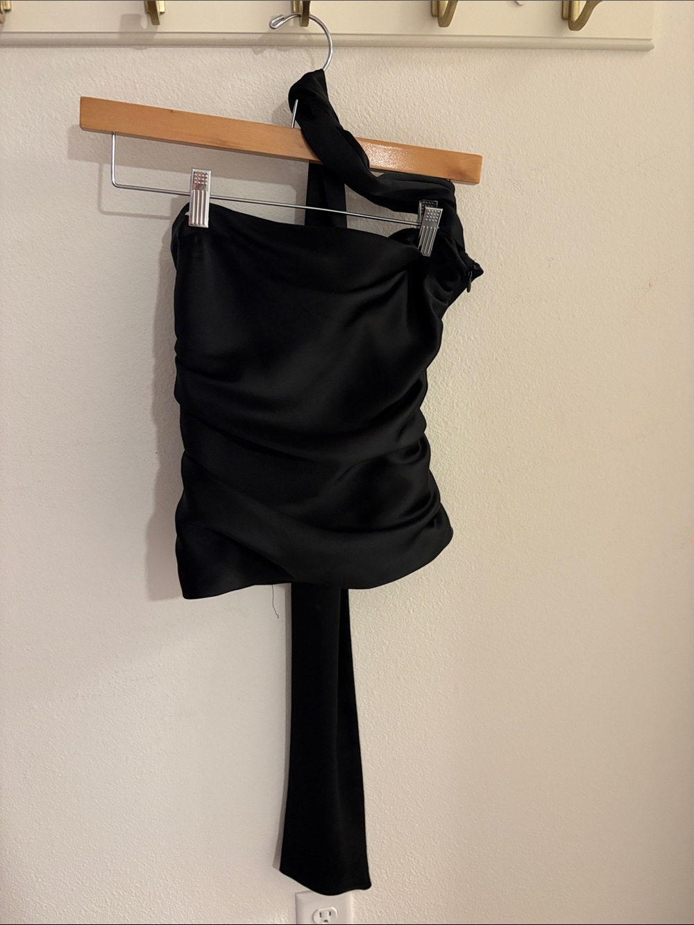 Zara Black One-Shoulder Ruched Top
